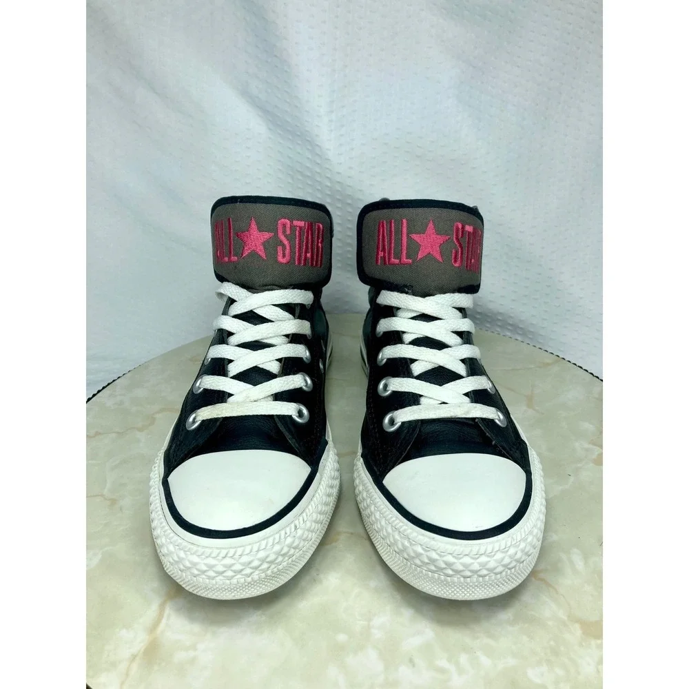 Converse Leather High Top Skater Shoes Kids Sz 5 Black White Streetwear Sneakers